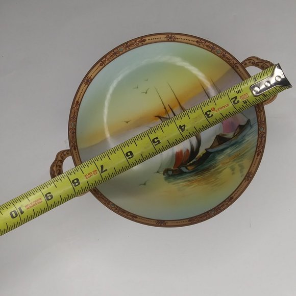 Vintage Hand Painted Nippon Morimura pedestal bowl with two handles and Moriage - Picture 7 of 16